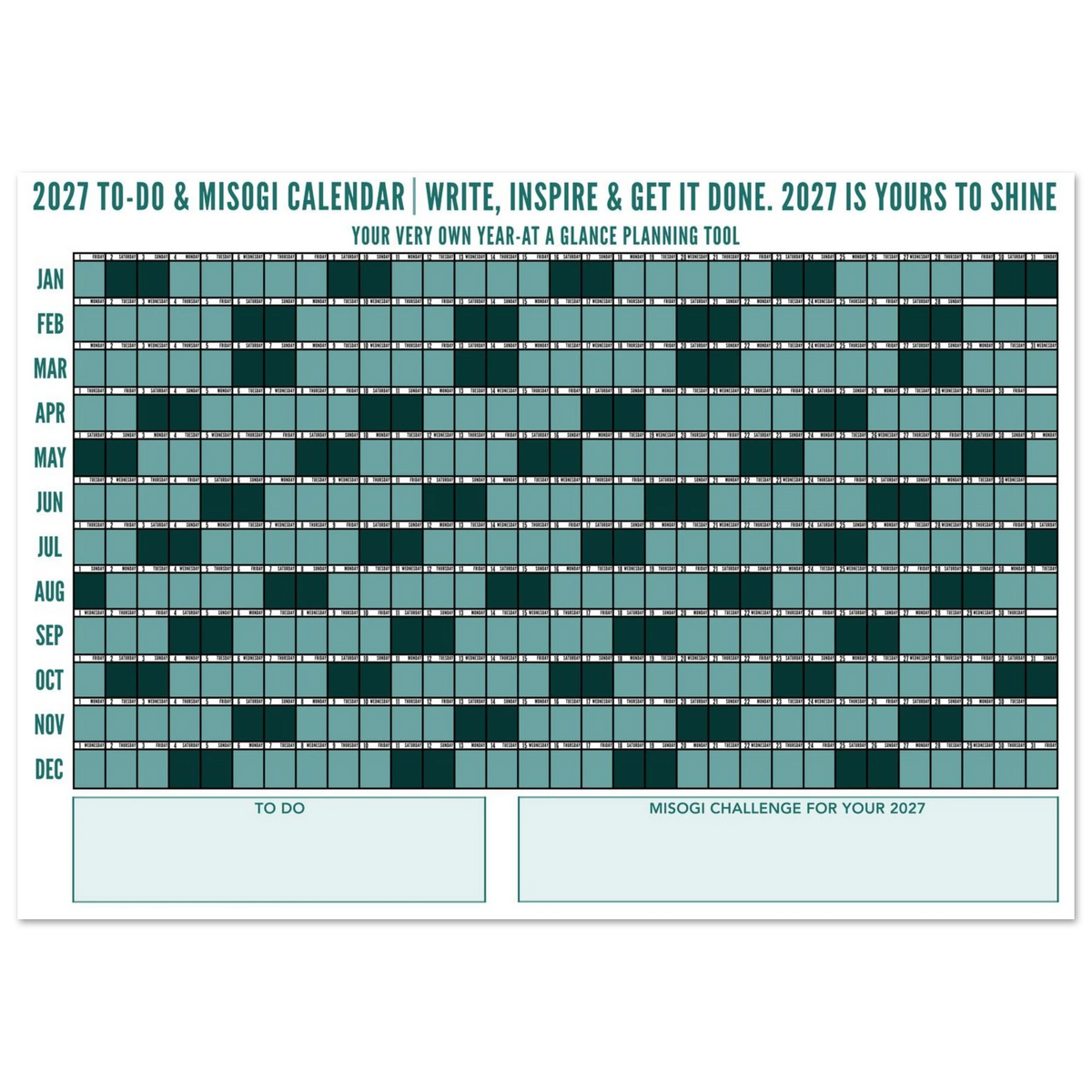 Misogi Calendar 2027 grid planner 