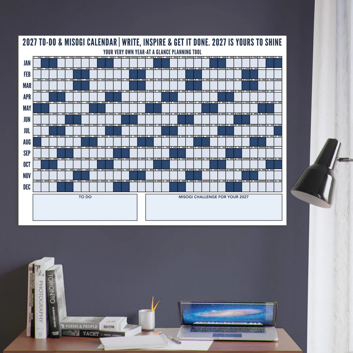 Dark gray wall  2027 Tg-Dd & Misogi calendar wall planner 